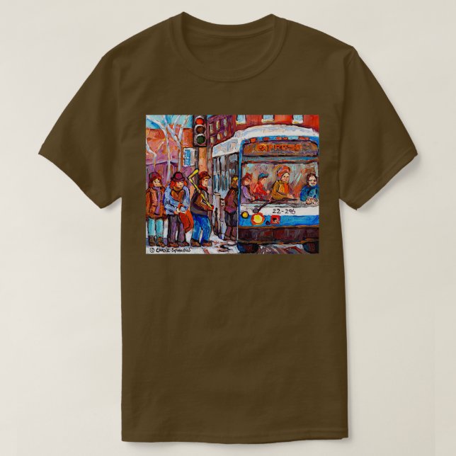 MONTREAL WINTER SCENE CANADIAN ART BUS SCENES STRE T-Shirt (Design Front)