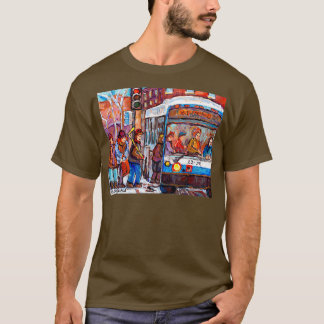 MONTREAL WINTER SCENE CANADIAN ART BUS SCENES STRE T-Shirt