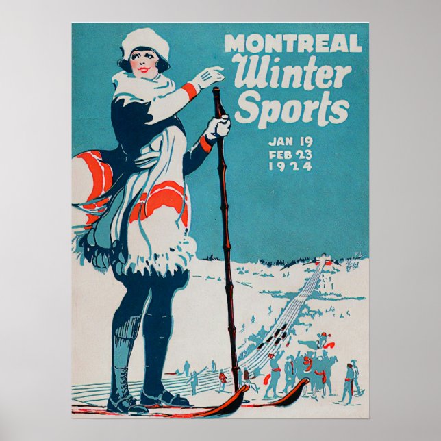 Montreal winter sports vintage poster skiing 1924 (Front)