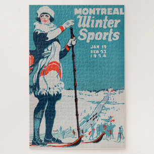 Montreal winter sports vintage poster Skiing 1924 Jigsaw Puzzle