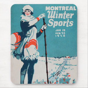 Montreal winter sports vintage poster Skiing 1924 Mouse Pad