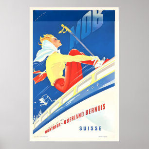 Montreux Oberland Bernois Switzerland Vintage Ski Poster