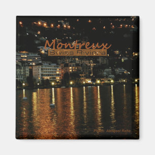 Montreux Switzerland Nighttime Photo Fridge Magnet