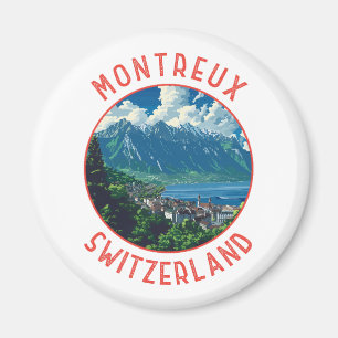 Montreux Switzerland Retro Distressed Circle Magnet