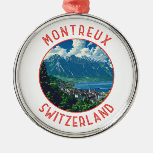 Montreux Switzerland Retro Distressed Circle Metal Tree Decoration