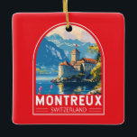 Montreux Switzerland Travel Art Vintage Ceramic Ornament<br><div class="desc">Montreux retro vector travel design. Montreux is a traditional resort town on Lake Geneva. Nestled between steep hills and the lakeside.</div>
