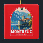 Montreux Switzerland Travel Art Vintage Ceramic Ornament<br><div class="desc">Montreux retro vector travel design. Montreux is a traditional resort town on Lake Geneva. Nestled between steep hills and the lakeside.</div>