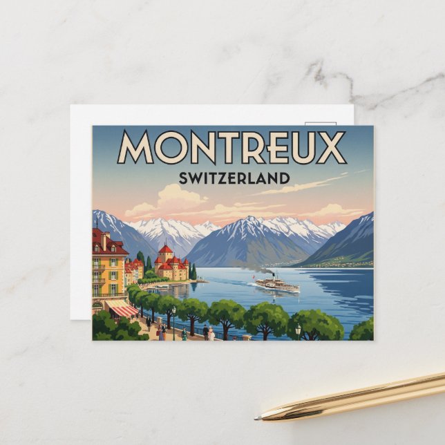  Montreux Switzerland Travel Art Vintage Postcard (Front/Back In Situ)