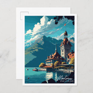 Montreux Switzerland vintage travel illustration Postcard