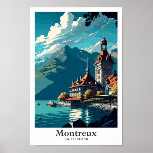Montreux Switzerland Vintage Travel Illustration Poster