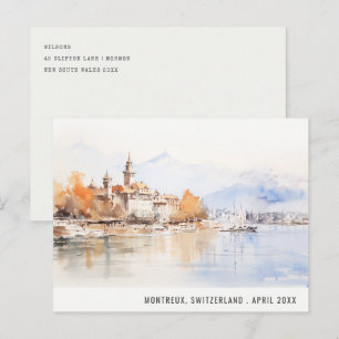 Montreux Switzerland Watercolor Landscape Travel Postcard