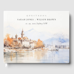 Montreux Switzerland Watercolor Landscape Wedding Guest Book