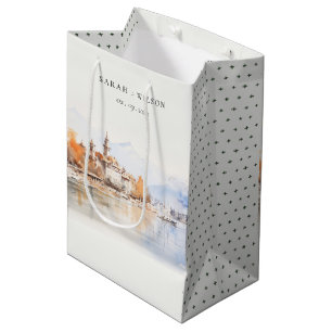 Montreux Switzerland Watercolor Landscape Wedding Medium Gift Bag