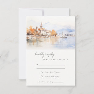 Montreux Switzerland Watercolor Landscape Wedding RSVP Card