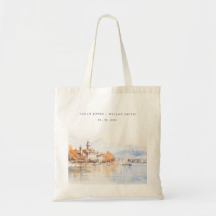 Montreux Switzerland Watercolor Landscape Wedding Tote Bag