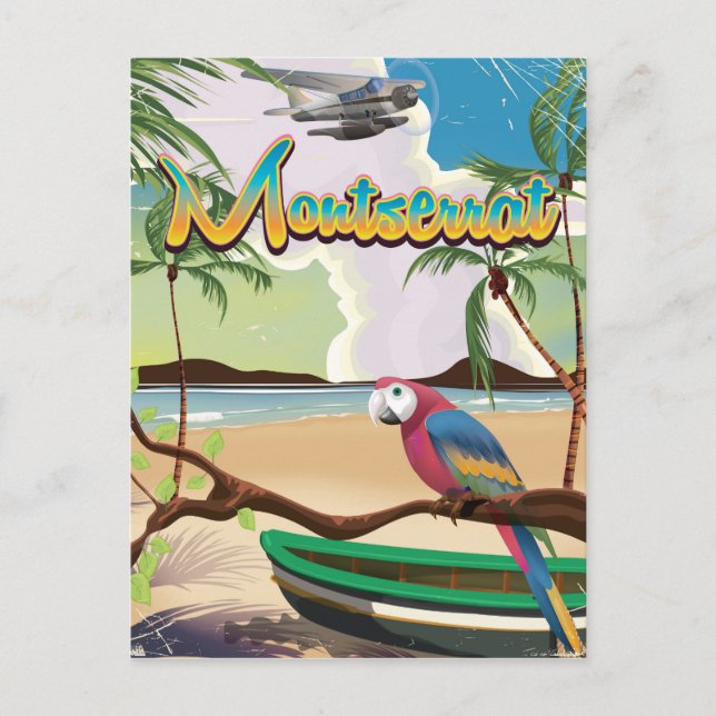 Montserrat island retro travel poster postcard (Front)