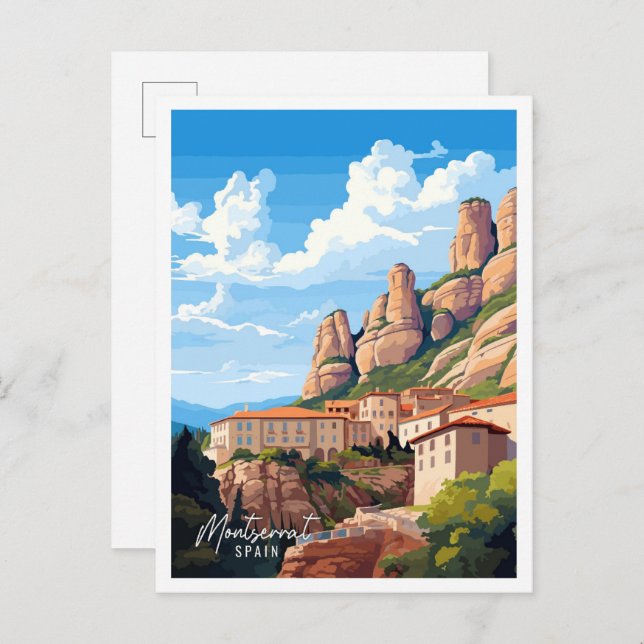 Montserrat Spain Art vintage travel illustration Postcard (Front/Back)