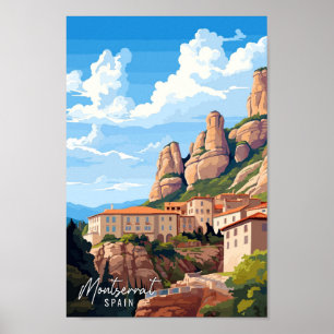 Montserrat Spain Art vintage travel illustration Poster
