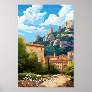 Montserrat Spain vintage travel illustration Poster