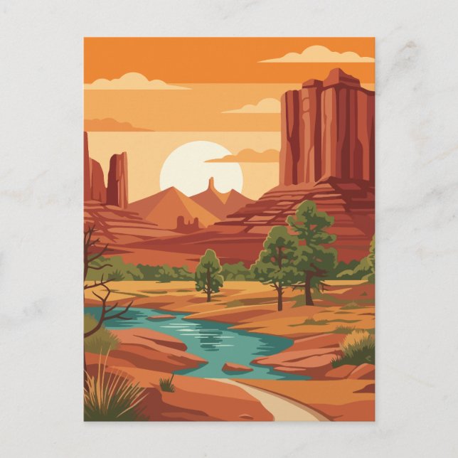 Monument Valley Desert Canyon Sunset Vector Art Postcard (Front)