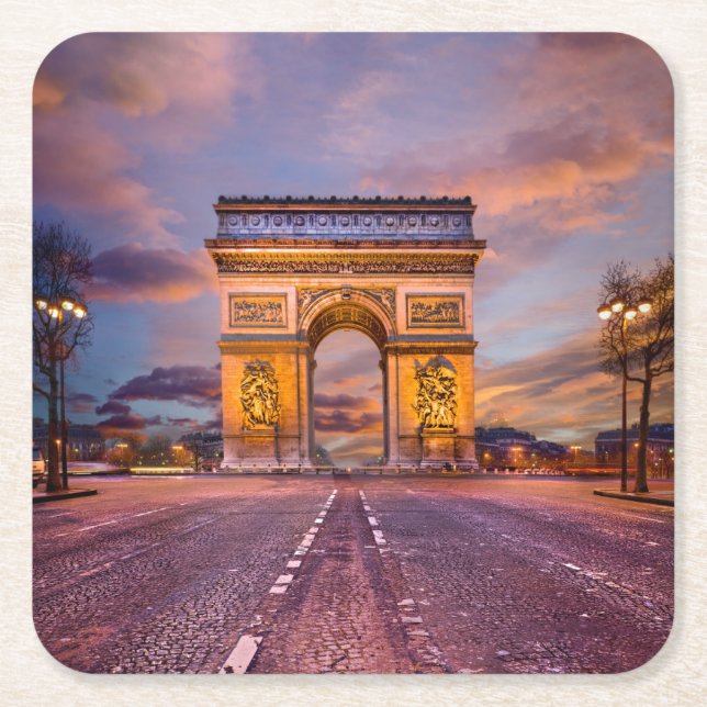Monuments | Arc de Triomphe, Paris France Square Paper Coaster (Front)