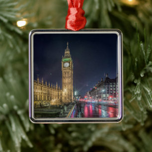 Monuments   Big Ben at Night Metal Tree Decoration
