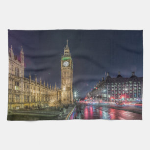 Monuments Big Ben at Night Tea Towel