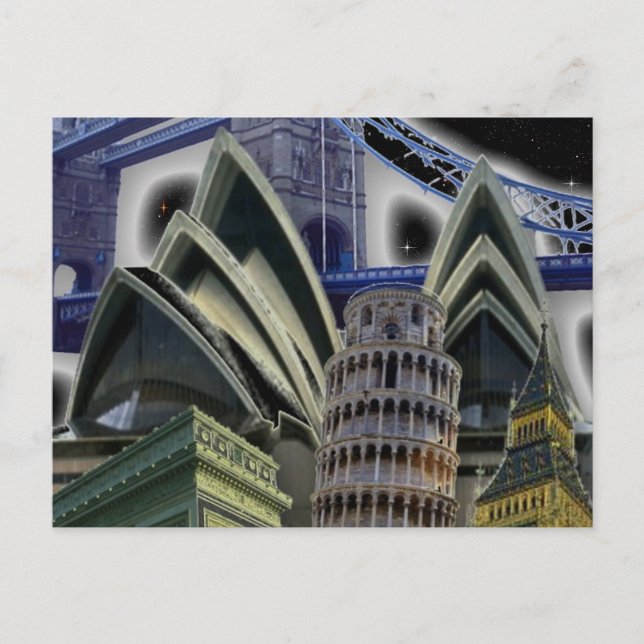 Monuments Collage by Night Postcard (Front)