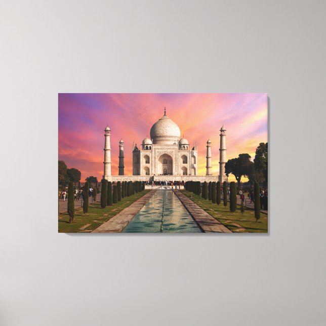 Monuments | Colourful View of the Taj Mahal Canvas Print (Front)