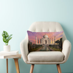 Monuments Colourful View of the Taj Mahal Lumbar Cushion