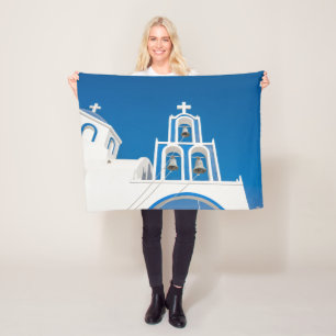 Monuments Greek Blue Dome Church Fleece Blanket