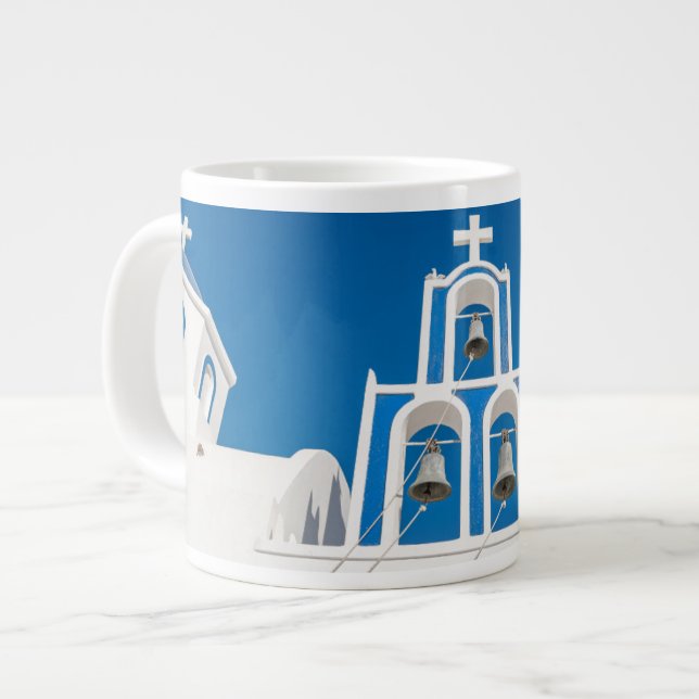 Monuments | Greek Blue Dome Church Large Coffee Mug (Front Left)