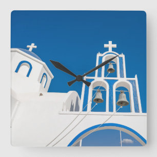 Monuments   Greek Blue Dome Church Square Wall Clock
