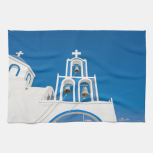 Monuments Greek Blue Dome Church Tea Towel