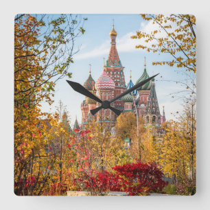 Monuments St. Basil's Cathedral Moscow Square Wall Clock