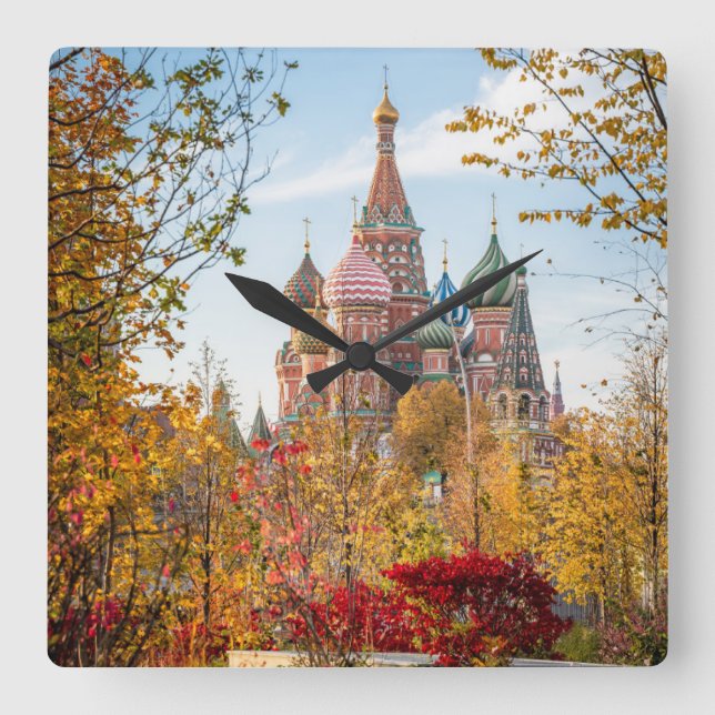 Monuments | St. Basil's Cathedral Moscow Square Wall Clock (Front)