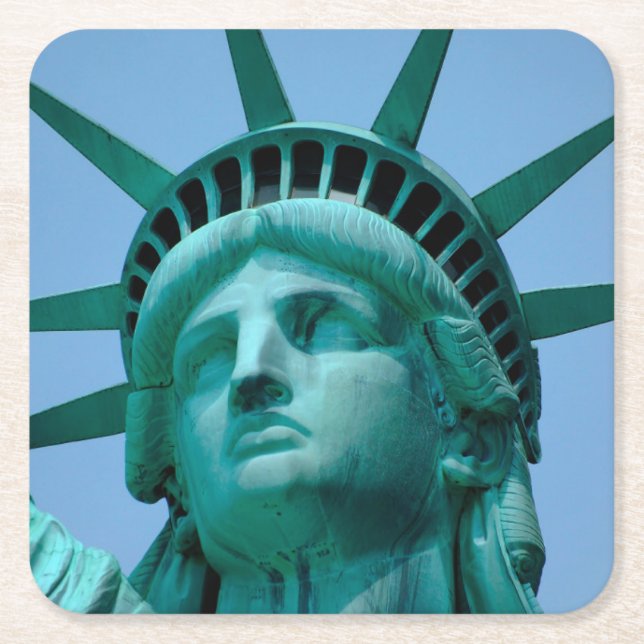 Monuments | Statue of Liberty Face Square Paper Coaster (Front)