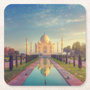 Monuments   Taj Mahal Colours Square Paper Coaster