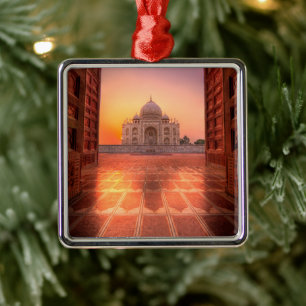 Monuments Taj Mahal, India at Sunset Metal Tree Decoration