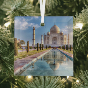 Monuments Taj Mahal Sunrise Glass Tree Decoration