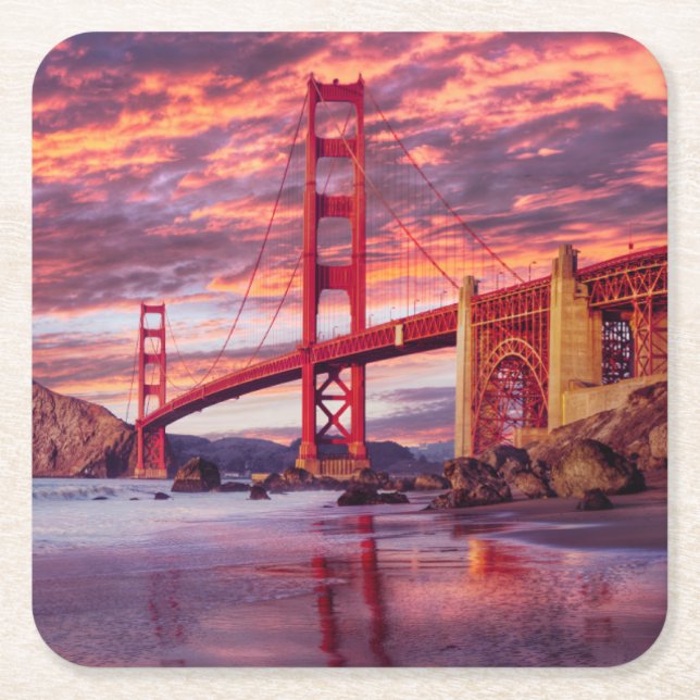 Monuments | The Golden Gate San Francisco, CA Square Paper Coaster (Front)