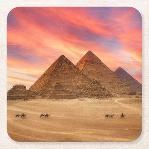 Monuments The Great Pyramids Square Paper Coaster