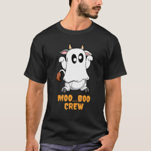 Moo... Boo Crew Ghost Boo Cow Farmer Kids Costume T-Shirt