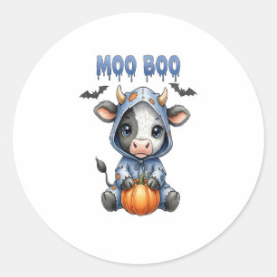 Moo Boo Halloween Cow Classic Round Sticker