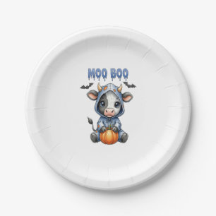 Moo Boo Halloween Cow Paper Plate