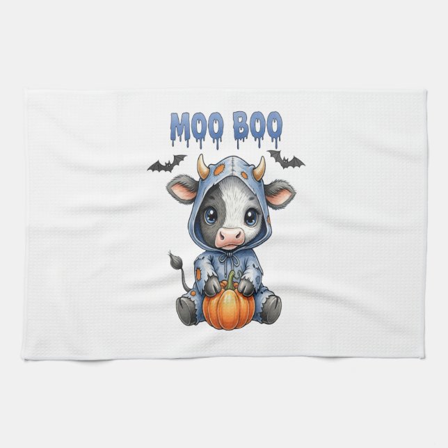 Moo Boo Halloween Cow Tea Towel (Horizontal)