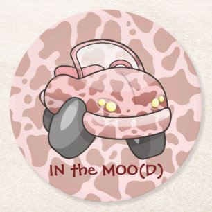 Moo Car Round Paper Coaster