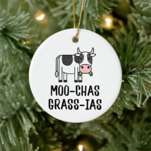 Moo-chas Grass-ias, Muchas Gracias gifts Calf Cow  Ceramic Tree Decoration