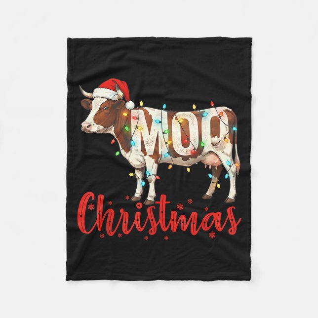 Moo Christmas Funny Cow Lovers Cattle Famer Farmin Fleece Blanket (Front)