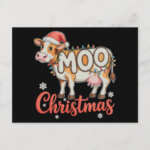 MOO Christmas Xmas Lights Cow Famer Farming Holiday Postcard